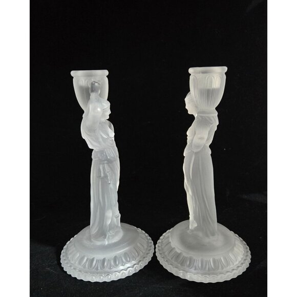 Vintage Fostoria Frosted Glass Figural Candlesticks Rebecca at the Well - Picture 5 of 10